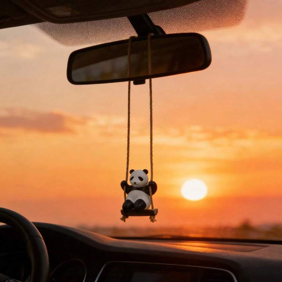 1 pieza Colgante de decoración de coche de panda de PVC, adorno colgante creativo para el espejo retrovisor, decoración personalizada del interior del coche - Columpio Panda - Ver 1