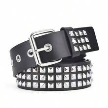 1pc Men's Solid Color Punk Belt With Rhinestone & Sequin Embellishments, Rock Style Fashion Belt For Men - Multicolor - View 3