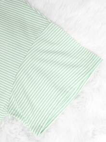 2pcs/Set Minimalist Contrast Stripe Casual Loose Knit Long Sleeve Top With Side Slit & Shorts Loungewear Set, Suitable For Home Use - Mint Green - View 7