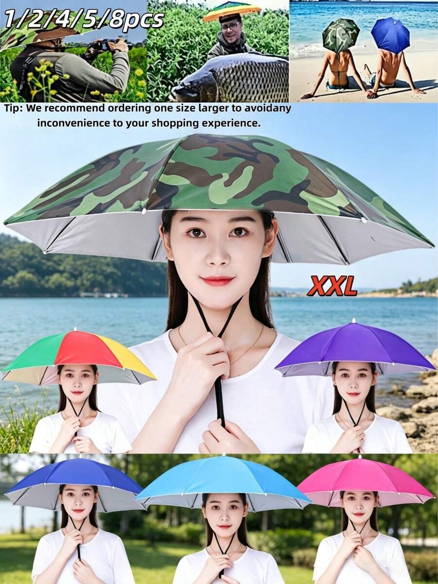 1/2/4/5/8件組升級版手持遮陽傘帽套裝，360°防曬，彈性頭帶，夏季戶外旅行必備，假期必買，提示：請訂購大號以避免延遲。畢業季、開學季、母親節與父親節完美禮物