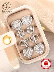 4pcs/Set Fashion Square Zirconia Stud Earrings For Women With Gift Box, Suitable For Wedding, Engagement, Anniversary, Party, Valentine's Day Gift - 1# - View 1