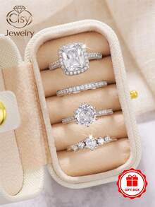 4pcs Elegant Cubic Zirconia Stone Rings Set With Gift Box, Suitable For Women, Applicable For Wedding, Engagement, Anniversary Party, Jewelry Valentine's Day Gift And More - 1# - View 10