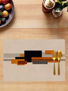 2/4/6Pcs Retro Striped Geometric Placemat, Bohemian Minimalist Natural Plant Abstract Farmhouse Heat-Resistant Placemat For Terrace Round Table Holiday Party Kitchen Home Dining Table Tea Party Dining Table - Beige - View 6