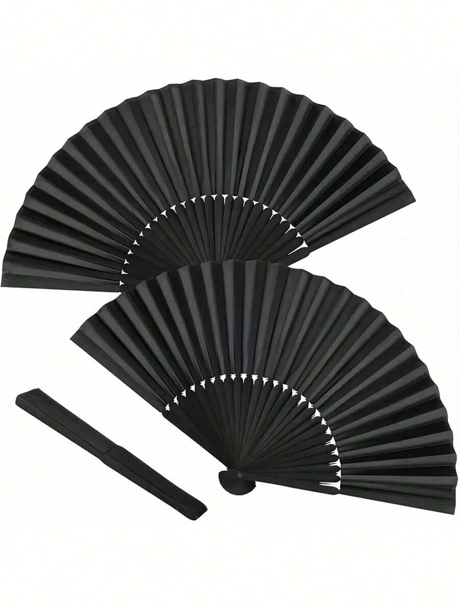 Quạt xếp cầm tay phong cách Trung Quốc màu đen cổ điển, vải lụa, dùng cho khiêu vũ, đám cưới, tiệc tùng, quạt xếp múa Trung Quốc - A - Xem 1
