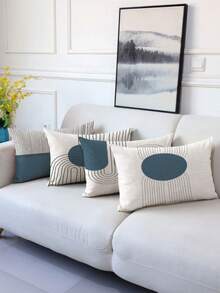 4pcs,Modern Minimalist Line Style Cushion Covers,Bohemian Line Throw Pillow Covers,Zipper Closure,Washable,Home Decor,Sofa Decor Cushion Covers,Suitable For Bedroom,Living Room,Sofa,Car,Table And Chair Lumbar Pillow Covers,Outdoor Patio Camping Cushion Covers,No Pillow Insert - Retro Dark Blue - View 4