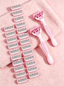6-Layer Women's Shaving Razor, 6/12/18/24/36 Pcs Blades, Safety Razor For Women, Suitable For Intimate Areas, Armpits, Legs, Shaving Tool, Facial Care, Travel Essential - 2 Handles + 36 Blades - View 19