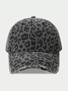 Men's Women's Leopard Print Distressed Denim Baseball Cap - A - View 6