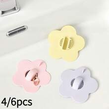 6pcs Random Color Silicone Flower-Shaped Drain Plugs, Suitable For Washbasin, Pool Drain And Universal Sink Stopper - Random Color - View 7