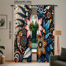 2pcs Bohemian Vintage Floral Print Decorative Curtains, No-Drill Rod Pocket Design, Easy Installation, Polyester Material, Machine Washable And Hand Washable - Bohemian Exotic Style Living Room Bedroom Curtains, Suitable For Bedroom, Office, Kitchen, Living Room, Study, Home Decor. - Multicolor - View 16