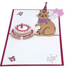 3D-Up Birthday Card For Kids With Cat Design, Handmade Birthday Greeting Card With Cutouts, Creative Gift - Black - View 1