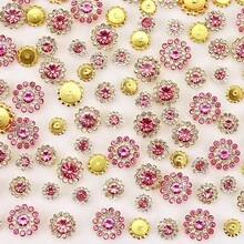 50個/包,圓形水鑽環,8mm、10mm、12mm、14mm,混色尺寸,彩色手工縫爪水鑽,適用於衣物、鞋子、帽子、包包、DIY手工材料、珠寶配件 - 雙層花 金 型號混 - 查看 28
