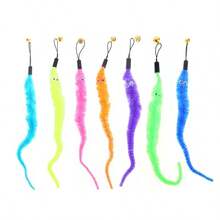 5pcs Cat Teaser Toy Set (1 Rod + 4 Caterpillar Attachments) Colorful Artificial Feather Fishing Pole Caterpillar Bell Replaceable Head Bait Stick, Battery-Free - View 4