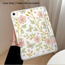 Floral Pattern Painted Effect Acrylic Crystal Tablet Protective Case With Stand, Compatible With Samsung/Apple/Honor/ Popular Models, Foldable Anti-Bend, Silicone Reinforced Corners, Auto Wake/Sleep Function, Built-In Pen Slot, Multi-Angle Foldable Stand - Style 12 - View 4