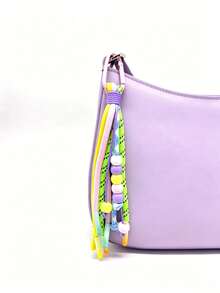 1pc Colorful Braided Rope Tassel Bag Charm, Macaron Beaded Keychain, Dopamine Style Decorative Pendant For Bags & Keys - Multicolor - View 3