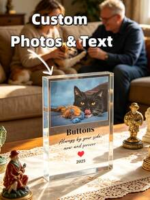 Plăcuță comemorativă personalizată din acrilic cu fotografie de animal de companie, ramă foto din acrilic pentru animale de companie, un suvenir personalizat pentru animalele de companie iubite. Poate fi gravată liber cu fotografii prețioase și mesaje personalizate ale pisicilor și câinilor iubiți, capturând momentele calde petrecute cu prietenii blănoși în material acrilic transparent și durabil. Decorațiune de interior, potrivită pentru living, dormitor, birou și alte diverse scene - Multicolor - Vizualizare 1