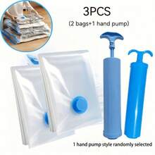 Grup Erik 3pcs Vacuum Compression Travel Storage Bag Set, Includes 2 Storage Bags And Free Air Pump, Multiple Sizes Available, Space-Saving Airtight Organizer Bags, Suitable For Clothes, Blankets, Pillows, Suitcase Packing, Moving And Closet Storage - Multicolor - View 13