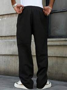 1pc Men's Casual Sports Pants, Loose Straight Leg Fit, Available In Multiple Colors. A Gift For Father Or Boyfriend Black - Black - View 4