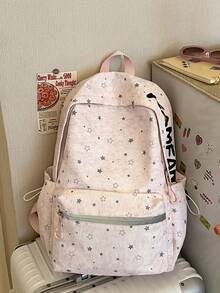 韓系Ins風星星印花後背包，日文字母刺繡大容量書包，輕便休閒學生日用背包 - 多色 - 查看 16