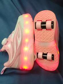 Zapatos con ruedas recargables con luz LED para niñas, patines multifuncionales transformables con ruedas desmontables, adecuados para todas las estaciones - Rosa - Ver 6