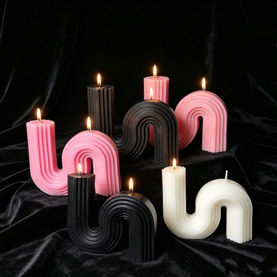 1pc Viral High-Aesthetic Soy Wax Scented Candle, INS Minimalist Wabi-Sabi Style Geometric S-Shaped Wave Rainbow Arch Vertical Stripe Design, Smokeless Long-Lasting Fragrance, Niche Atmosphere Home Desktop Decor Ornament, Photo-Ready Prop, Birthday Valentine's Day Gift