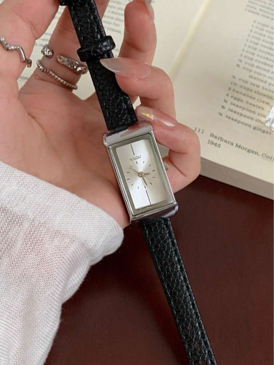 1件女款石英手錶,時尚復古優雅,適合日常配戴,生日/畢業禮物 - 黑色 - 查看 1