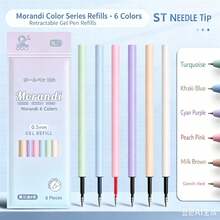 6pcs Morandi Color Retractable Gel Pen Set, High-Aesthetic Colorful Pens, Suitable For Students, Bullet Journaling And Note-Taking, Back To School - A - View 5
