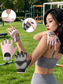 Unisex Outdoor Sports Fitness Half Finger Gloves, 1 Pair, All Season, Anti-Slip Hand Protection For Cycling And Hiking - Hot Pink - View 5