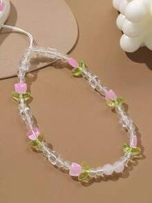 1 Set Pink And White Hyacinth Beaded Phone Charm, Handmade Floral Lanyard, Creative DIY CCD Camera Crystal Strap Backpack Charm, Anti-Loss Accessory, Suitable As Birthday Or Holiday Gift For Mother, Family, Friends, Phone Charm, Phone Chain - Multicolor - View 3