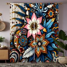 2pcs Bohemian Vintage Floral Print Decorative Curtains, No-Drill Rod Pocket Design, Easy Installation, Polyester Material, Machine Washable And Hand Washable - Bohemian Exotic Style Living Room Bedroom Curtains, Suitable For Bedroom, Office, Kitchen, Living Room, Study, Home Decor. - Multicolor - View 9