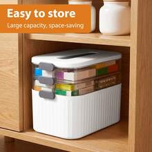 3-Tier Medicine Storage Box (24.3 X 22 X 33.5 Cm) – Portable Medicine Organizer With Leather Handle And Removable Compartments, First Aid Kit With Secure Closure, Waterproof And Dustproof Medicine Box, Plastic Organizer For Ointments, For Home, School And Office - White - View 7