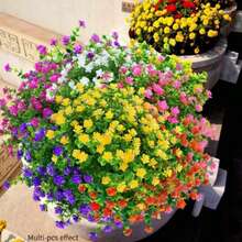 OBOVAY 20 bouquets de fleurs artificielles d'extérieur, résistantes aux UV, résistantes à la décoloration, buissons de buis en plastique, (mélange jaune, blanc, violet, rouge) pour jardin, patio, porche, jardinière, maison, mariage, décoration suspendue de style ferme - Plusieurs styles - Voir 6
