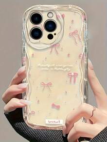 1pc Transparent Creamy Texture Personalized Diverse Pink Bow Pattern Phone Case Compatible With IPhone 16 Pro Max/17/16/15/14 Plus/13/12/11 Protective Cover Air - Multicolor - View 4