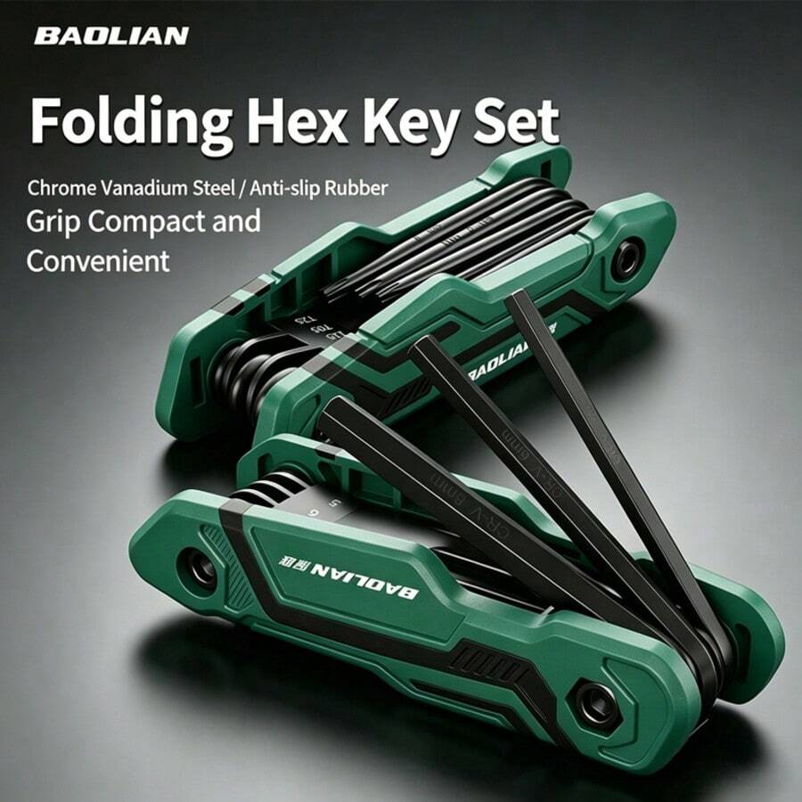 Metric & Imperial Plum-Shaped Folding Hex Key Wrench Set, CRV Chrome Vanadium Steel Portable With Hook Hex Key, For Home, Auto Repair, Bicycle Maintenance And DIY Multi-Purpose Hand Tool