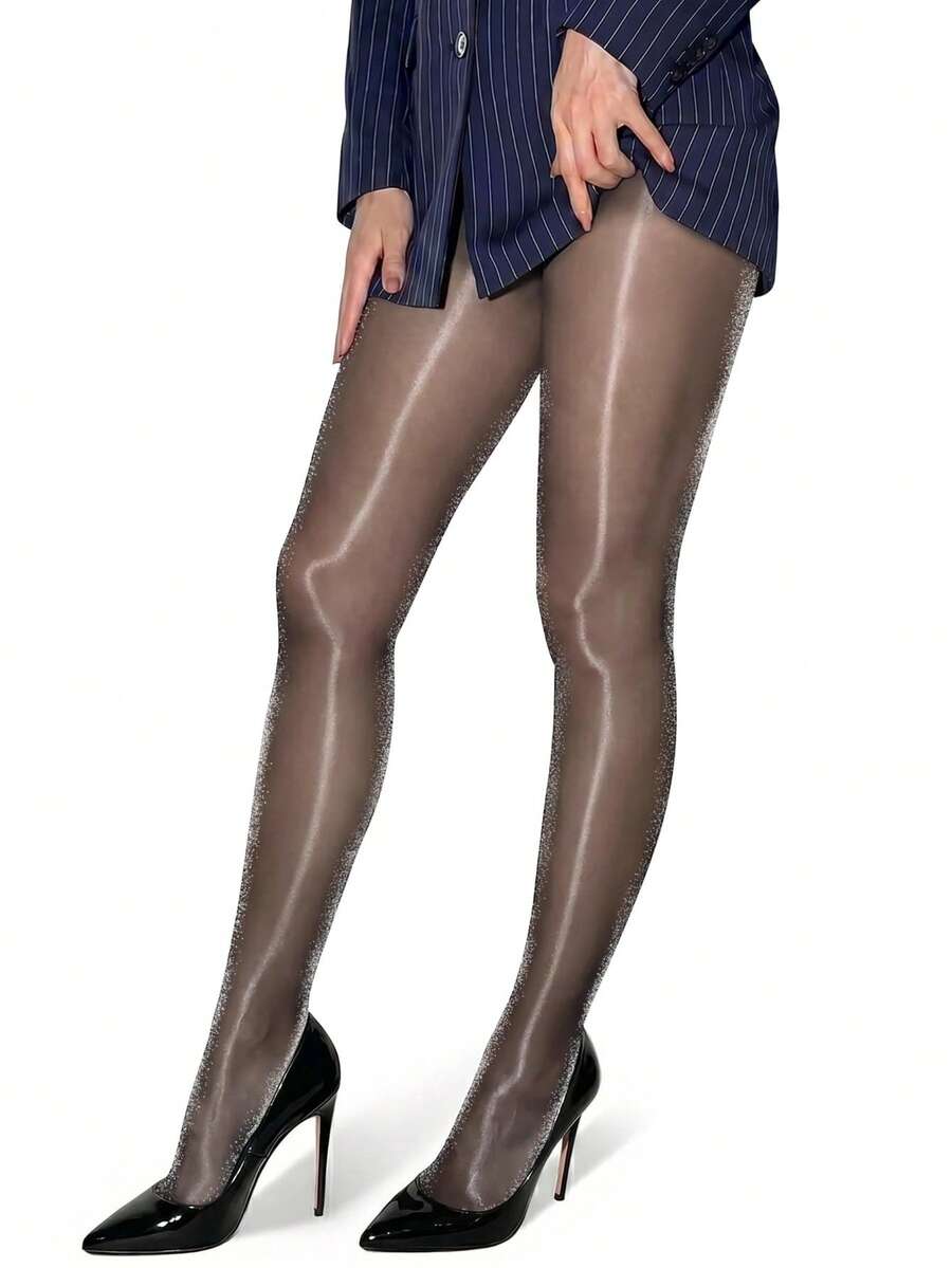 1pc Women's Horse Oil Style Stockings, Magazine Style, Suitable For Daily Wear - Black - View 1