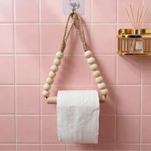 Drill-Free Toilet Paper Holder, Rustic Style Rope & Wooden Ball Design, Adhesive Installation Bathroom Accessory - A - View 4