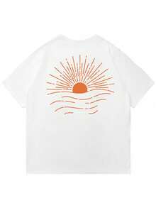 Coastal , T-shirt à manches courtes décontracté style vacances pour hommes avec imprimé soleil pour l'extérieur , Convient pour le port en été , Confortable et respirant , À la pointe de la mode - Blanc - Voir 5