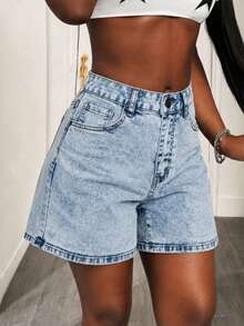 Women's Casual Street Style Mid-Waist Loose Fit Stretchy Denim Shorts Summer - Light Wash - View 4