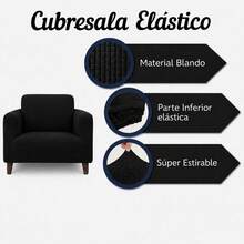 3-Piece Stretch Elastic Sofa Cover Set, Complete Living Room Set - Black - View 3