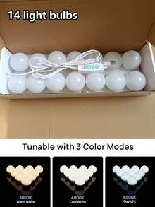 Mehrspezifikations 3-Farben USB Schminkspiegel Glühbirne, LED Make-up Licht mit drehbarer Kabelaufbewahrung, dimmbar und farbanpassbar, Schminktisch Glühbirne 4LED/6LED/8LED/10LED/12LED/14LED/16LED - Dreifarbig verstellbares Licht - Übersicht 11