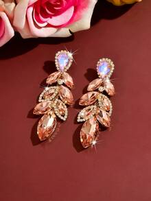 1 Paar luxuriöse funkelnde Glas-Dekorations-Ohrringe für Damen mit übertriebenem Blatt-Design, geeignet für Partys, besondere Anlässe, Sommer, Schmuck, Feiertage, elegantes Tragen. - Pfirsichfarbe - Übersicht 5
