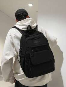 Unisex Casual Backpack, Solid Color Multi-Pocket Student Bookbag, Large Capacity Minimalist Commuter Bag - Multicolor - View 8