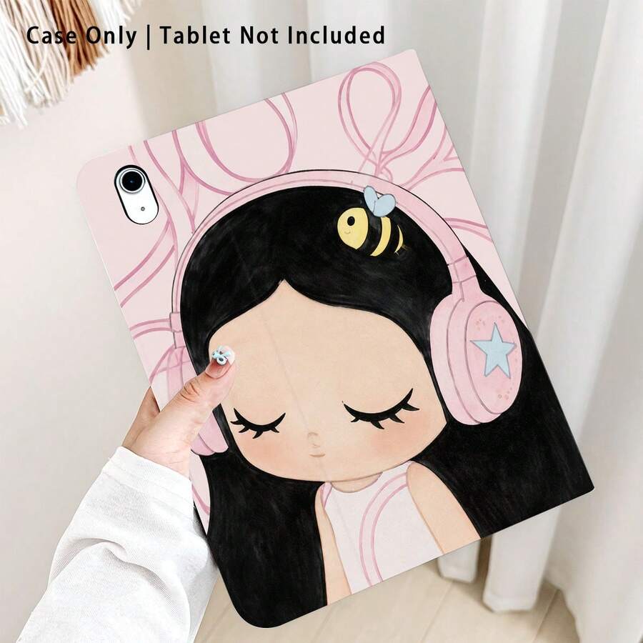 1件女孩戴耳機聽音樂圖案翻蓋式桌面平板保護殼,附筆槽,兼容 Honor 8/9/10/X8/X8A/X9/X8Pro/X9Pro/X9A/ Matepad Pro /Matepad SE 11/Matepad 11/、Apple 10th Gen/ 11 2025 (A16) 和 A9 及其他熱門機型 - 款式5 - 查看 1