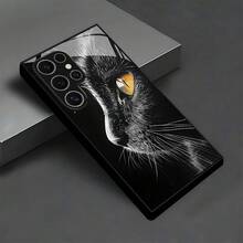 [Versand innerhalb von 24 Stunden]Dunkler Stil Schwarze Katze Nahaufnahme Handyhülle, Gelbäugige Schwarze Katze Kunstdruck, Vollabdeckung Anti-Sturz Glashülle, Geeignet für Apple 17/16/15/14/13/12/11/X/Xs/Pro/Plus/Max, S21/S22/S23/S24/S25/S26 und andere Modelle wie , , usw. - Abbildung 1 Stück - Übersicht 6