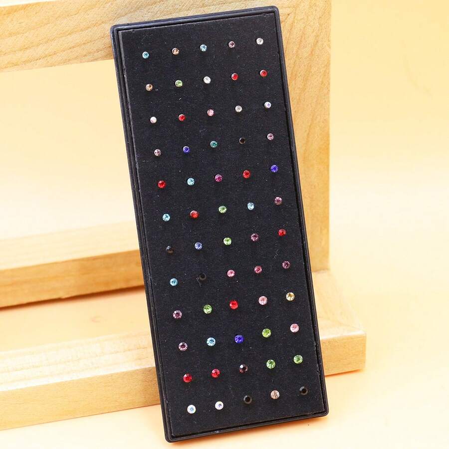 60 piezas de pernos para la nariz de acero inoxidable con strass de colores aleatorios y tamaños surtidos - Diamantes de imitación de colores mezclados al azar - Ver 1