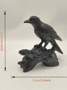 1pc Black Crow Statue Gothic Crow Figurine, Resin Material Black Bird Sculpture With Tree Stump Base, Realistic Carved Feather Details, Dark Aesthetic Witch Theme Home Decor, Suitable For Desk, Mantel, Fireplace Shelf Decoration, Unique Gift, Collectible - 1 Wooden Stake Crow - View 6