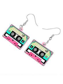 2D Acrylic Music Festival Vinyl Record Audio Guitar Earrings CD Ear Jewelry - Multicolor - View 12