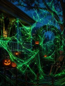 Halloween Fluorescent Spider Web Decoration: Stretchable Artificial Spider Web And Fluorescent Spider, Suitable For Indoor And Outdoor Use, Including Entrance, Porch, Patio, Garden, Lawn And Halloween Party - Multicolor - View 6