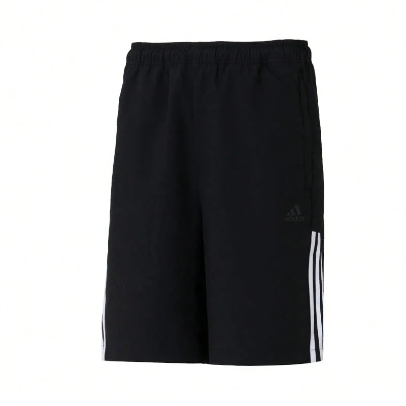 Adidas 男士轻便透气梭织短裤,简约时尚跑步训练休闲裤,三条纹设计,FI LIB WVSH IN6510 - 黑色/白 - 查看 1