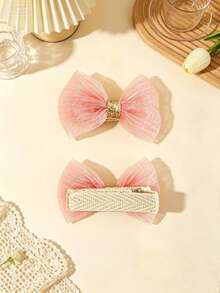 10pcs Multicolor Hair Clips, Organza Candy Color Cinched Waist Bow Design, Skin-Friendly Non-Snagging Fabric Covered Clips, Suitable For All Seasons, Daily Home Casual, Holiday Party Celebration Gift, Fashionable Mom And Baby Essential, Cute Baby Photo Prop - Multicolor - View 5
