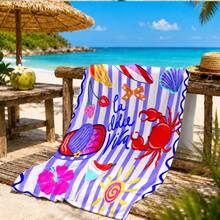 1 La Vita Striped Microfiber Beach Towel In Holiday Style With Print, Soft, Absorbent, Lightweight, Quick-Drying, Ideal For Summer Trips, Beach Essentials, Machine Washable, Suitable For Swimming Pools And Outdoor Activities - Multicolor - View 5